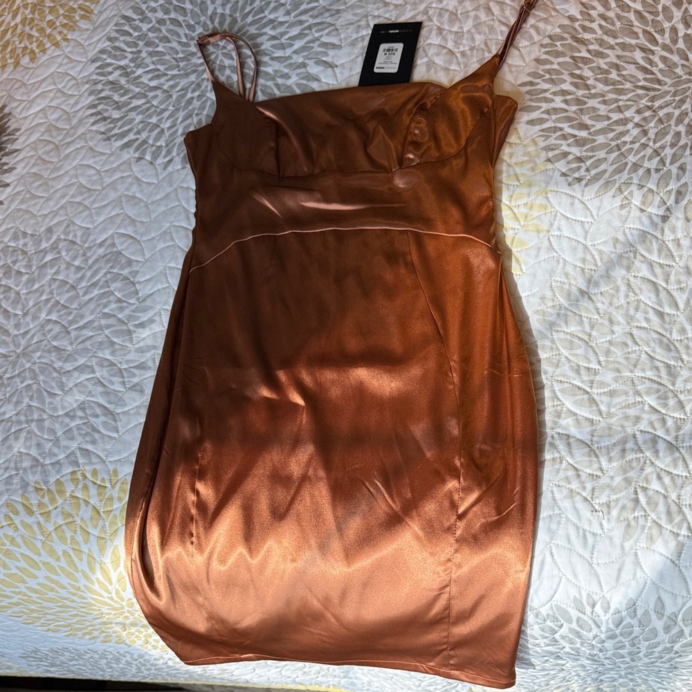 Fashion Nova Copper Satin Mini Dress